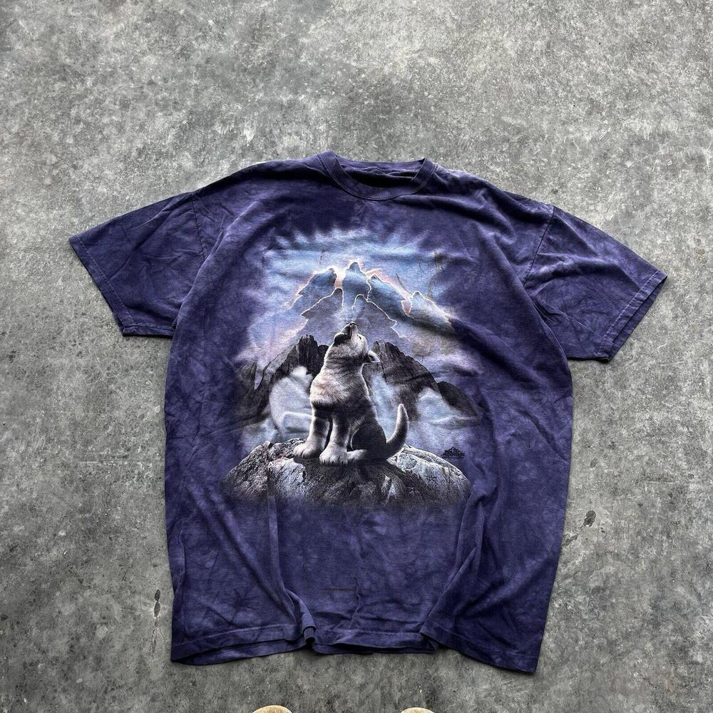 The Mountain Shirt Men XXL Purple Wolf Howling At Moon All Over Tie Dye Nature